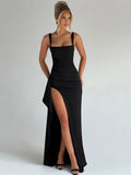Black Backless Split Maxi Dress