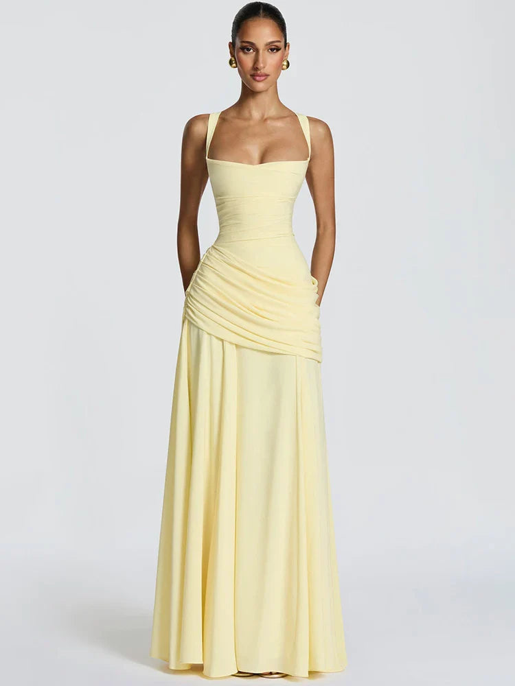 Off-Shoulder Ruched Backless Maxi Dress