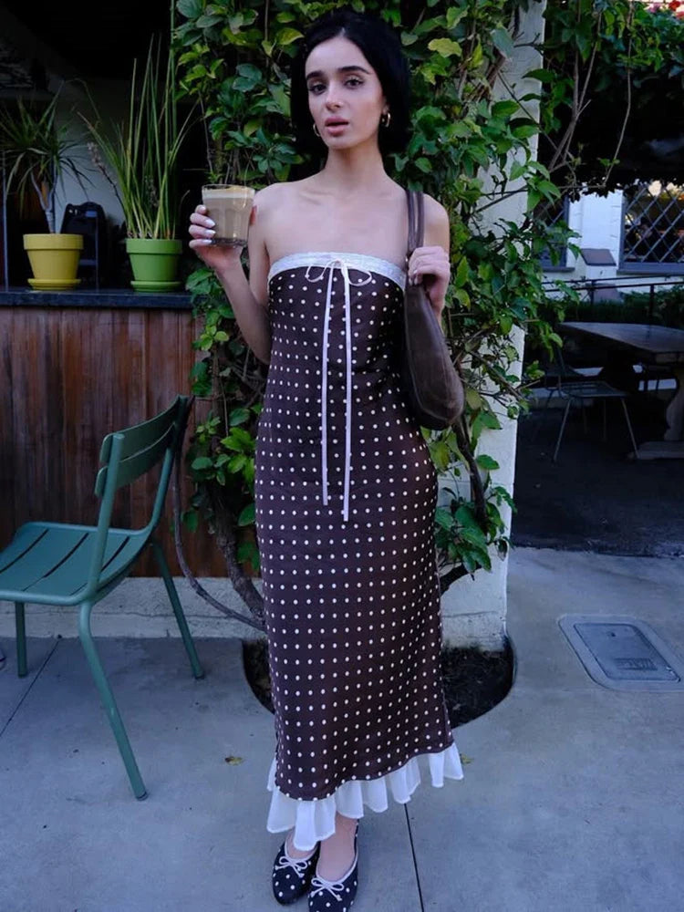 Lace Polka Dot Backless Midi Dress