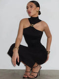 Turtleneck Off-Shoulder Backless Maxi Dress