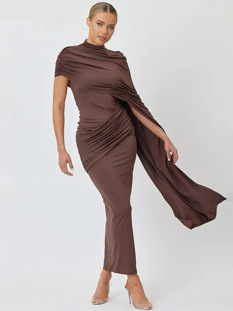 Ruched Half High Collar Mini Dress