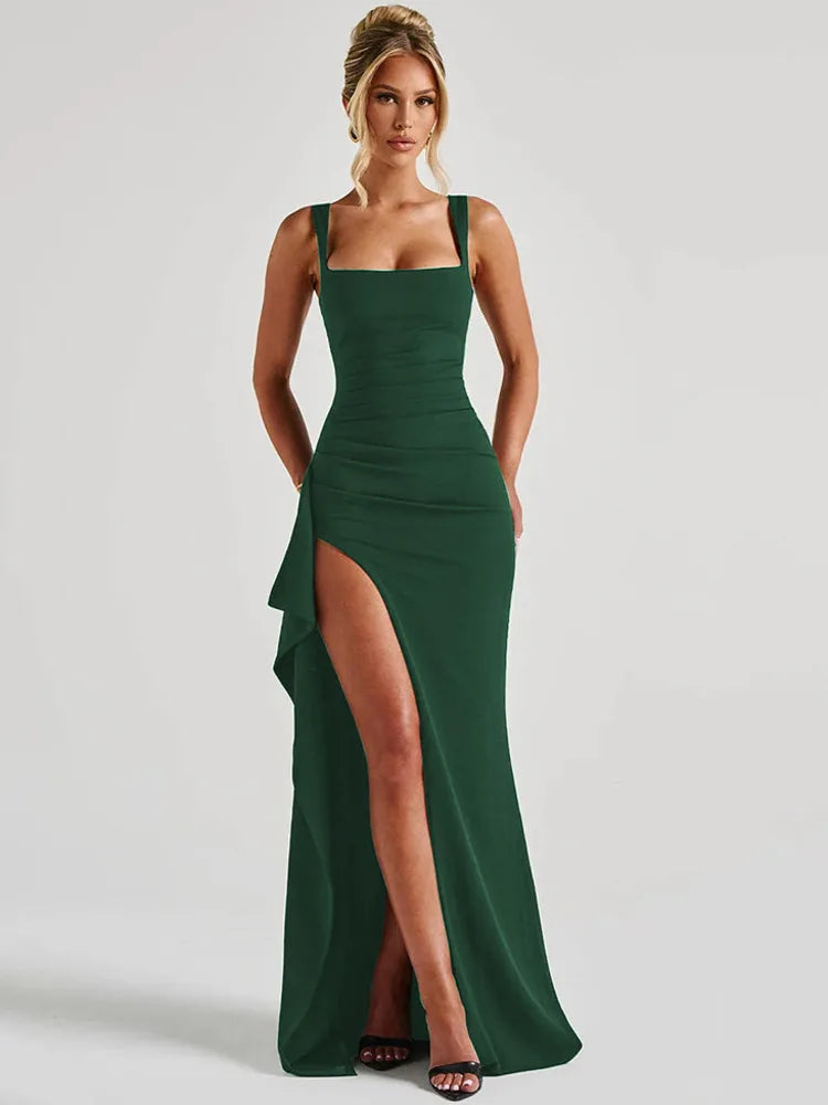 Spaghetti Strap Split Backless Maxi Dress