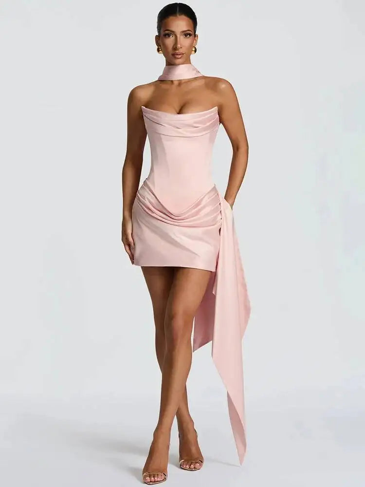 Off-Shoulder Ruched Backless Mini Dress