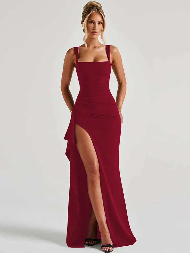 Spaghetti Strap Split Backless Maxi Dress