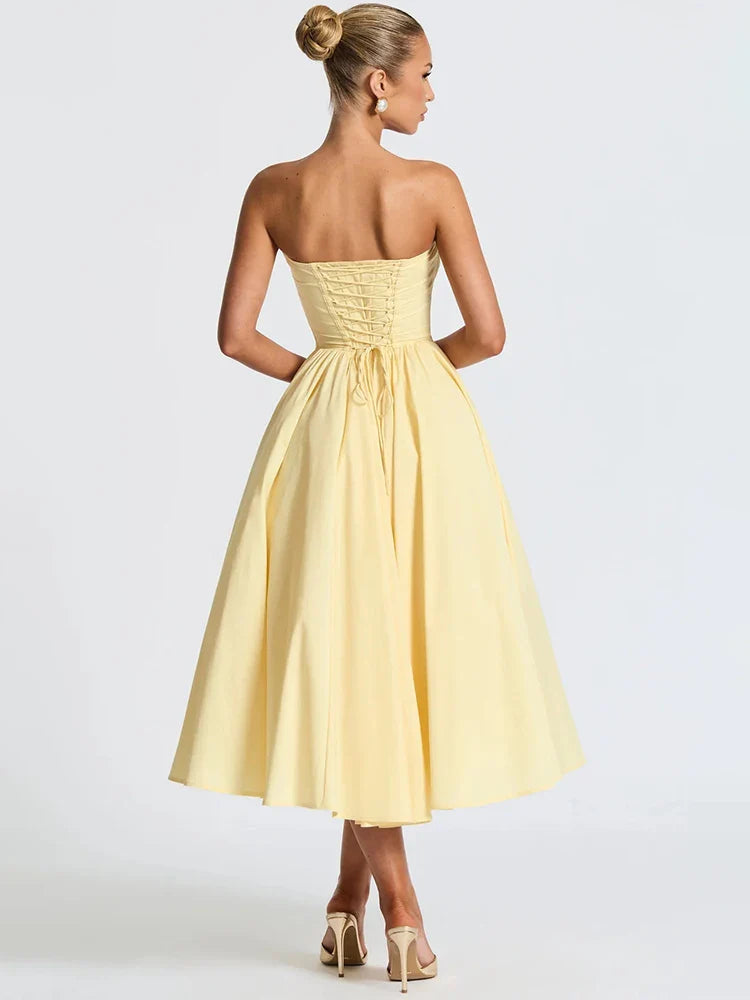 Off-Shoulder Bow Backless Midi Dress