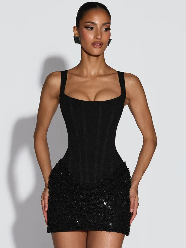 Sparkle Ruched Backless Mini Dress