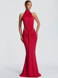 Turtleneck Backless Ruched Maxi Dress