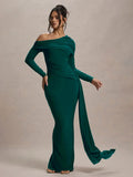 Skew Collar Ruched Backless Maxi Dress