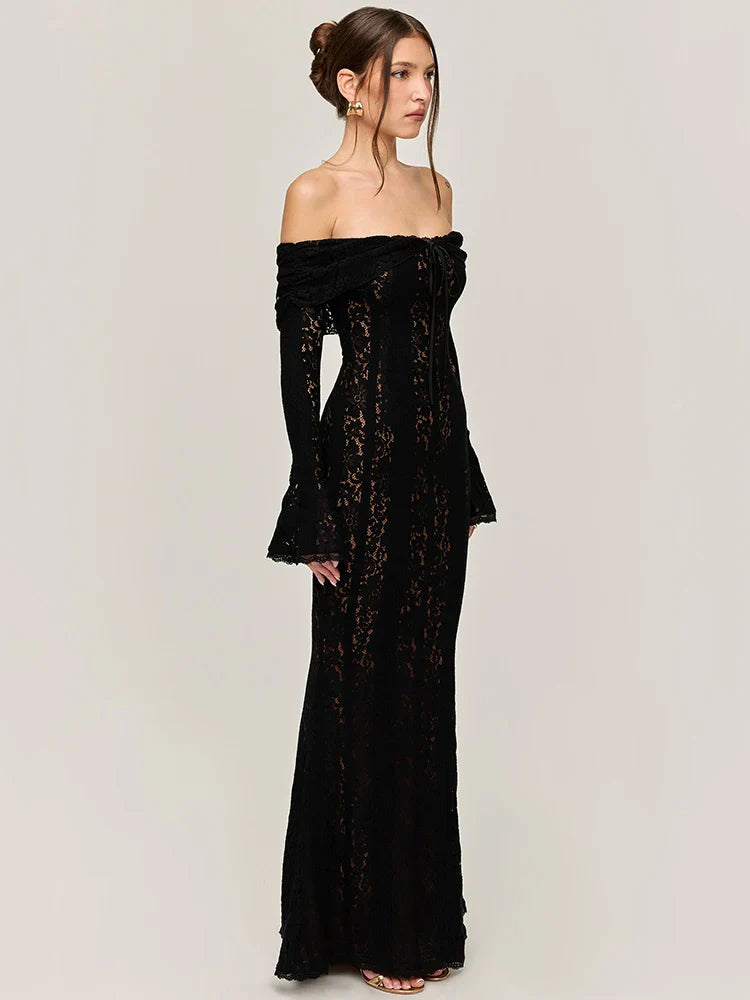 Lace Off-Shoulder Backless Maxi Dress