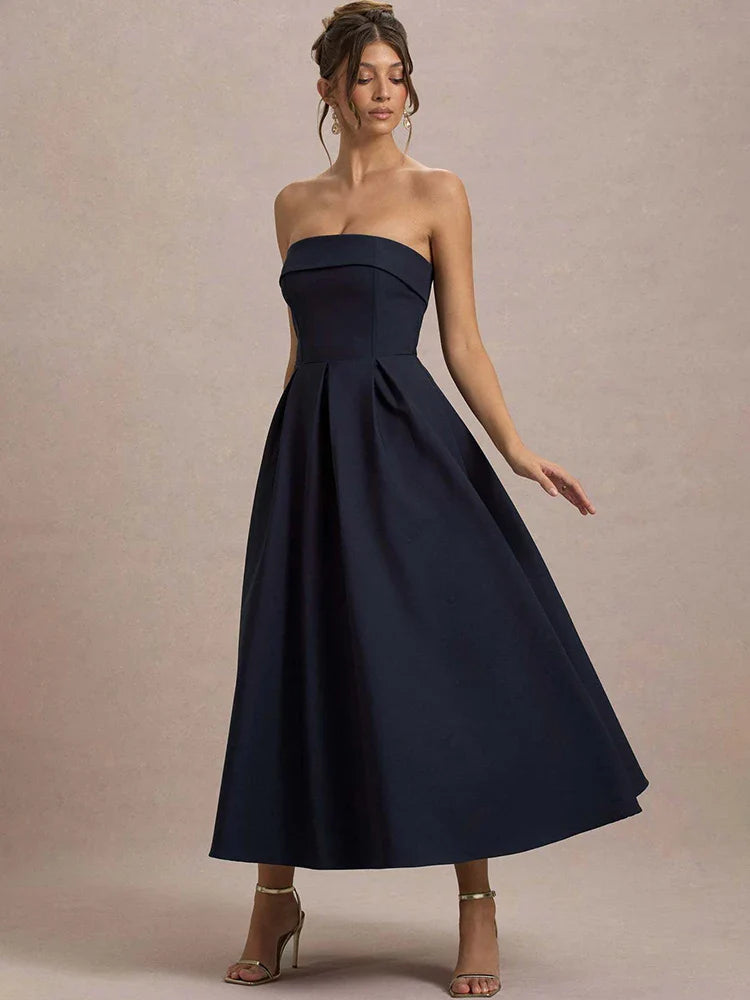 Off-Shoulder Backless A-Line Midi Dress