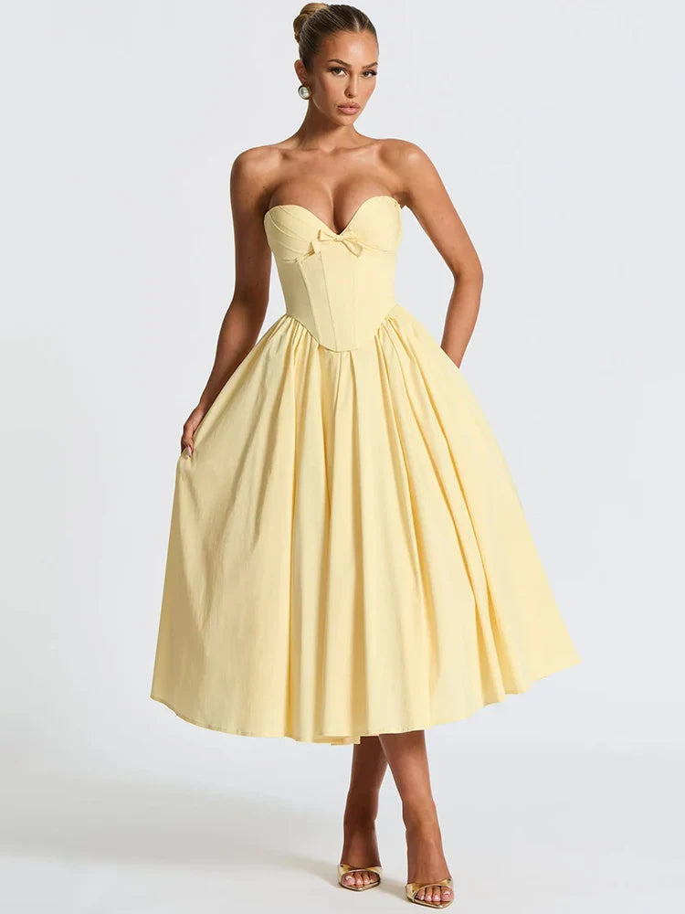 Off-Shoulder Bow Backless Midi Dress