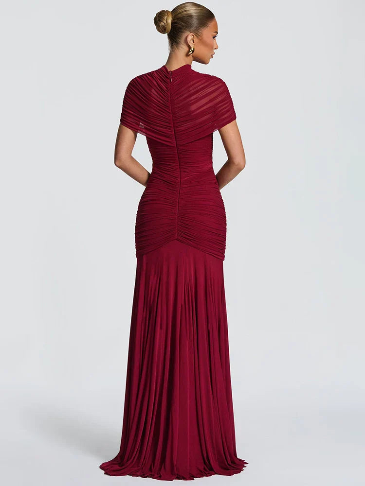 Ruched Turtleneck Hollow-Out Maxi Dress
