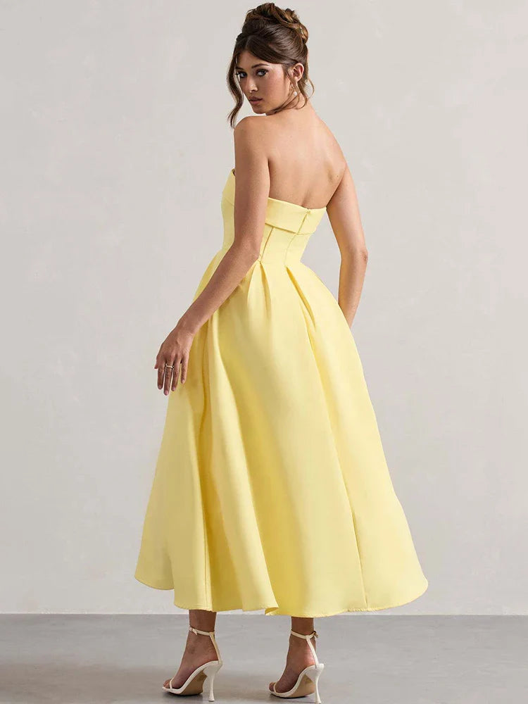 Off-Shoulder Backless A-Line Midi Dress