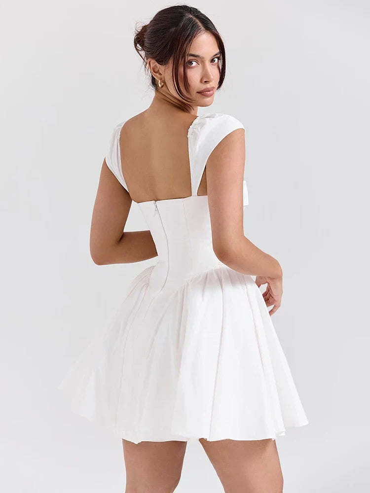White Square Collar Backless Mini Dress