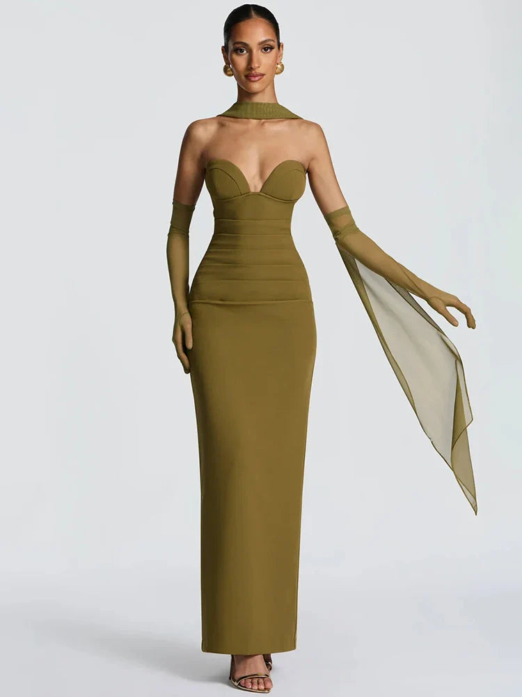 Off-Shoulder Zipper Backless Maxi Dress