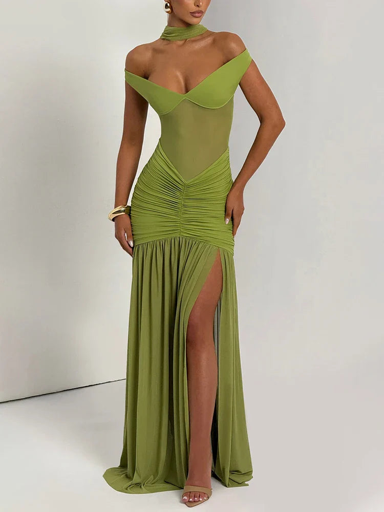 Halter Backless Split Maxi Dress