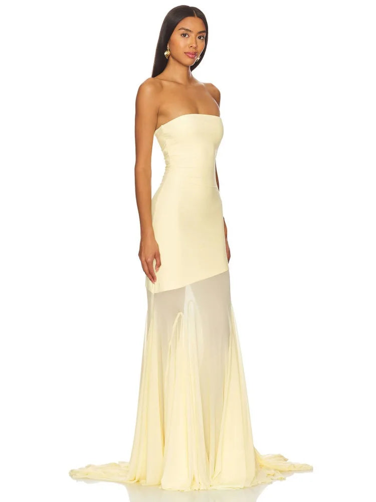 Off-Shoulder Mesh Backless Maxi Dress