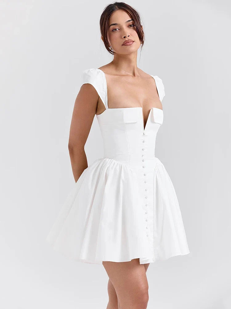 White Square Collar Backless Mini Dress