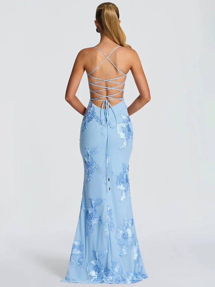 Sexy Backless Floral Maxi Dress