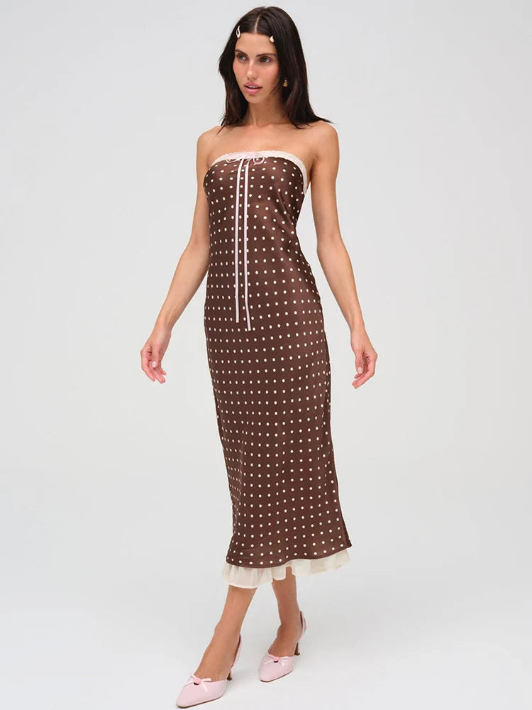 Lace Polka Dot Backless Midi Dress