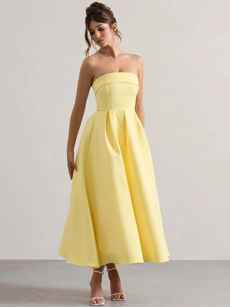Off-Shoulder Backless A-Line Midi Dress