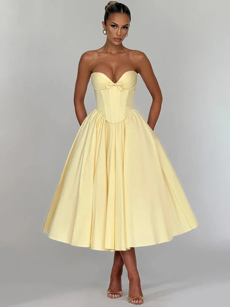 Off-Shoulder Bow Backless Midi Dress