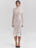 Elegant White Long Sleeve Midi Dress