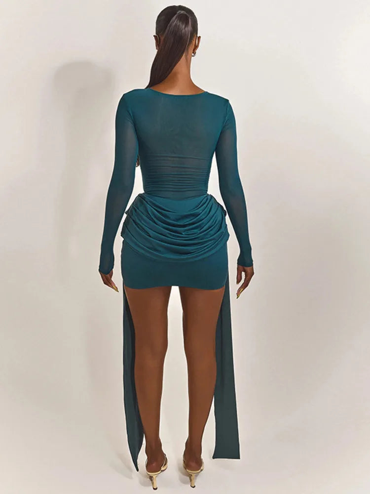 Mesh Patchwork Ruched Mini Dress