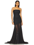 Off-Shoulder Mesh Backless Maxi Dress