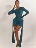 Mesh Patchwork Ruched Mini Dress