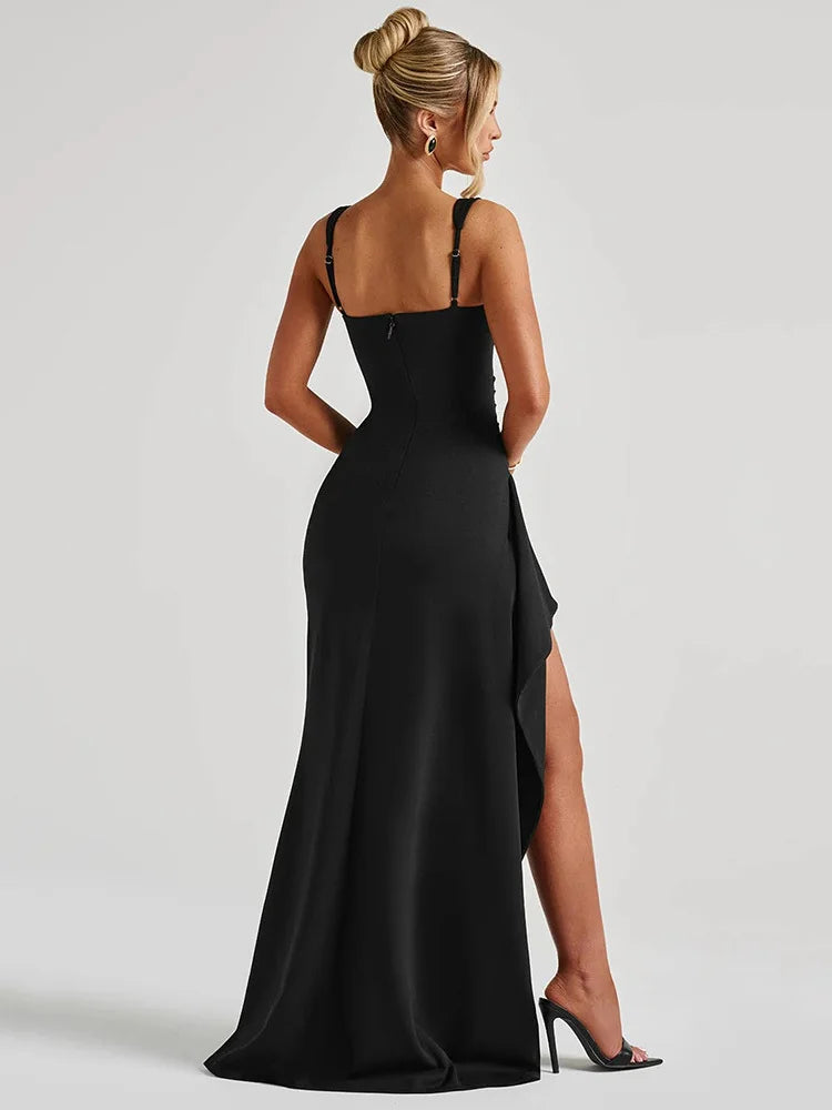 Black Backless Split Maxi Dress