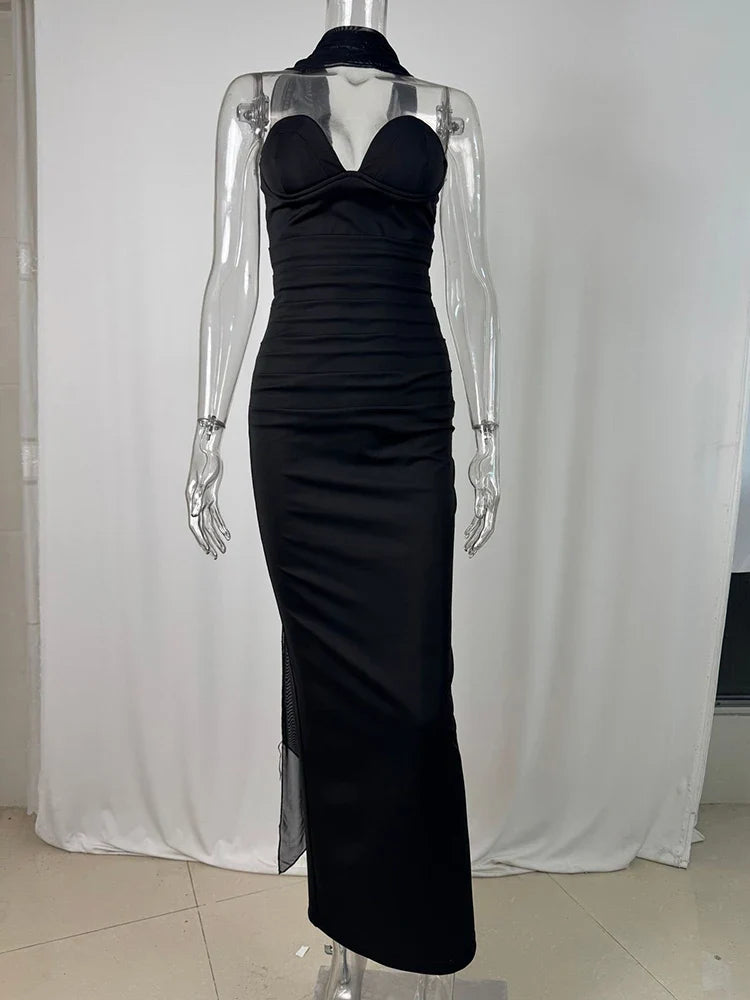 Off-Shoulder Zipper Backless Maxi Dress