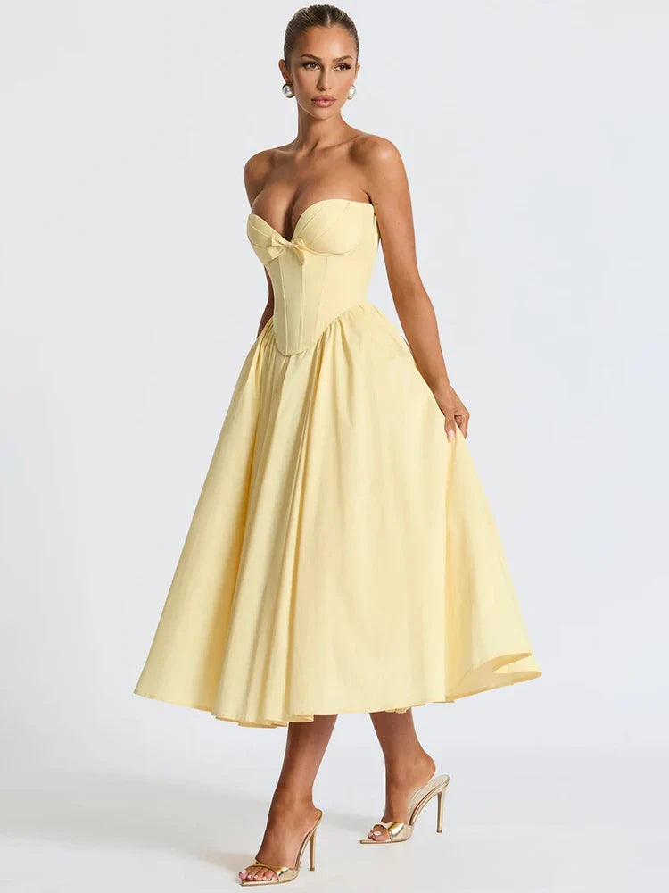 Off-Shoulder Bow Backless Midi Dress