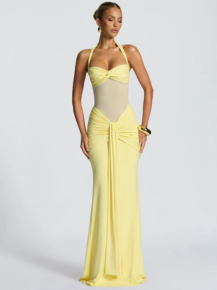 Halter Patchwork Backless Maxi Dress