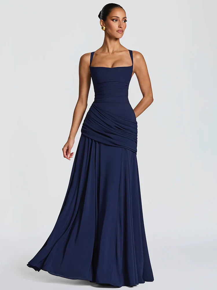 Off-Shoulder Ruched Backless Maxi Dress