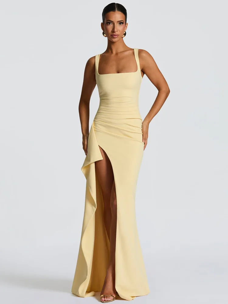 Spaghetti Strap Split Backless Maxi Dress