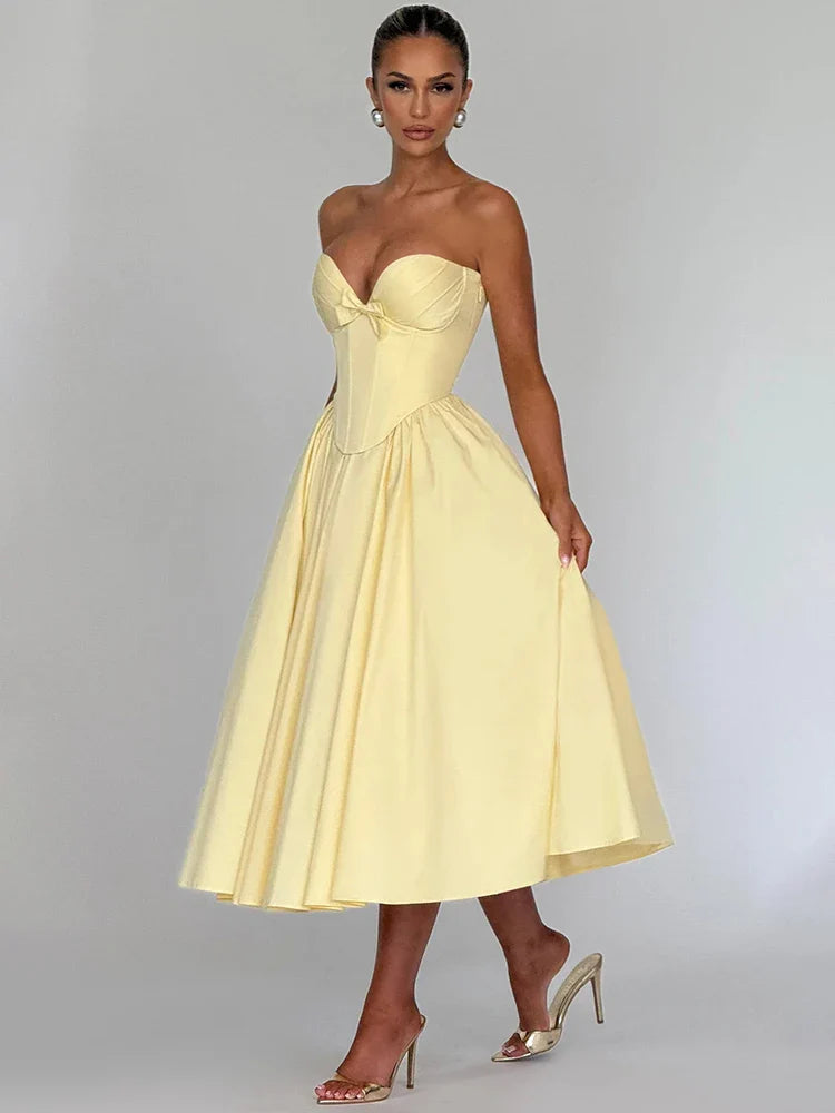 Off-Shoulder Bow Backless Midi Dress