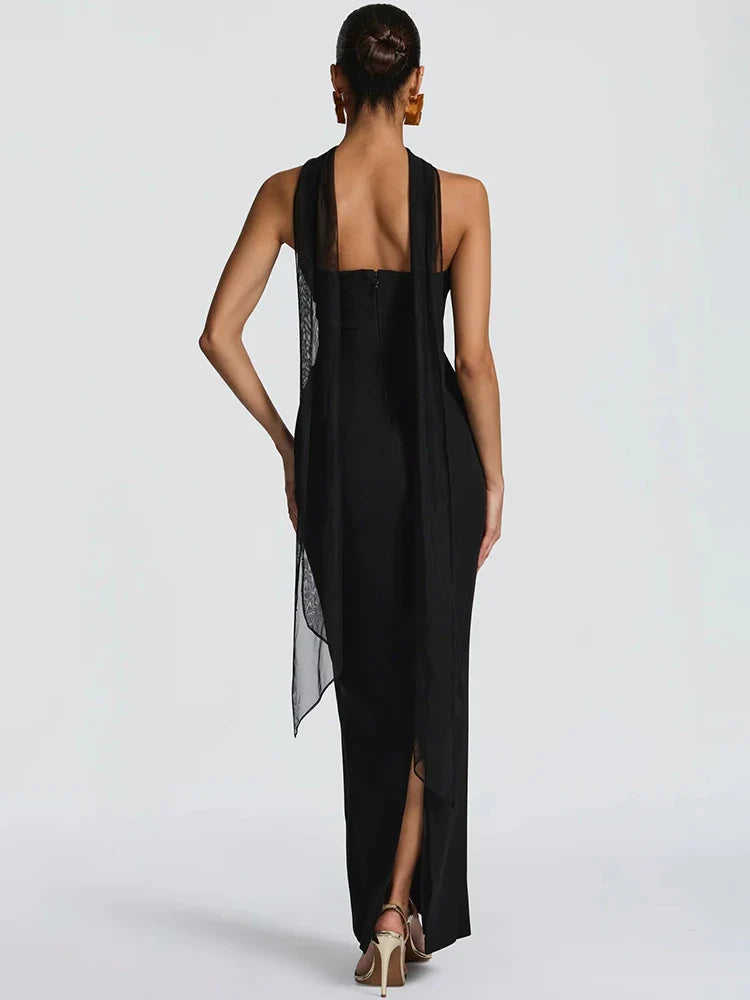 Off-Shoulder Zipper Backless Maxi Dress