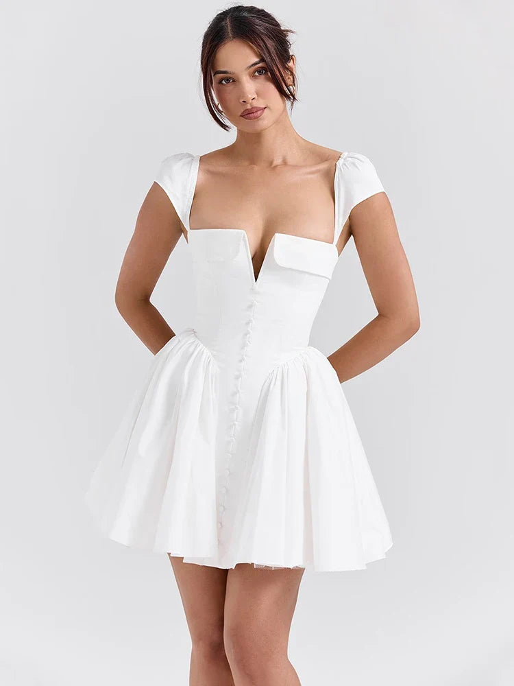 White Square Collar Backless Mini Dress