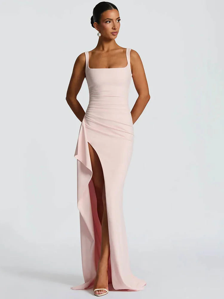 Spaghetti Strap Split Backless Maxi Dress