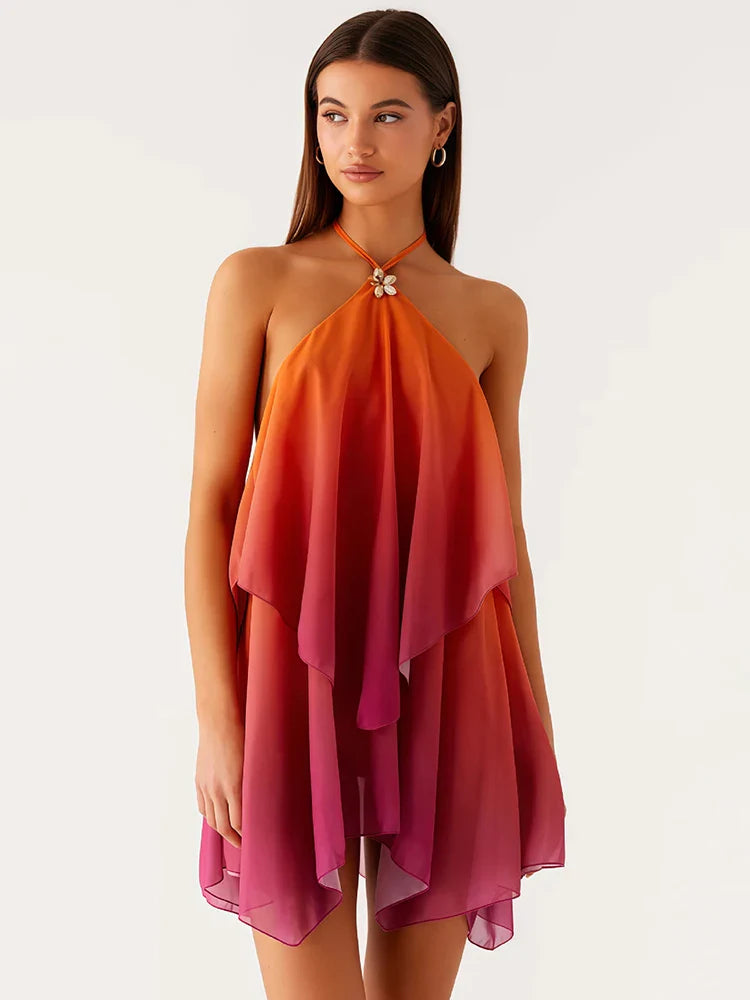 Gradient Halter Backless Mini Dress