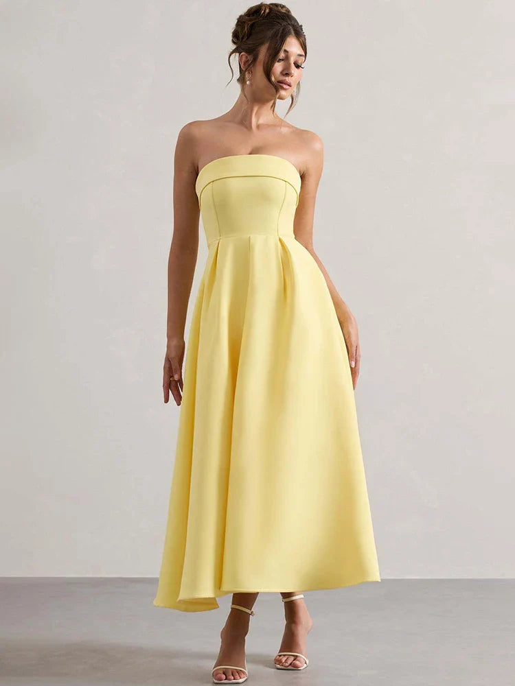 Off-Shoulder Backless A-Line Midi Dress