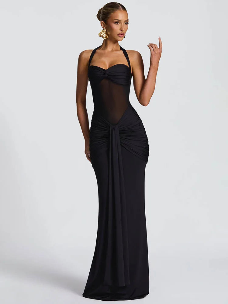 Halter Patchwork Backless Maxi Dress
