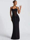 Halter Patchwork Backless Maxi Dress