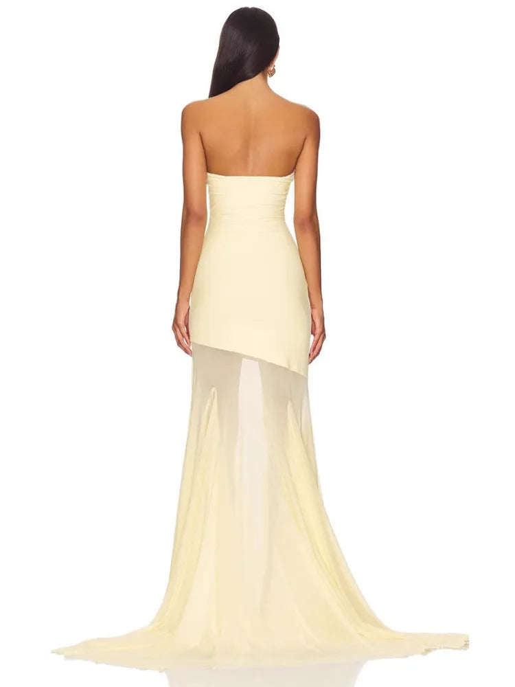 Off-Shoulder Mesh Backless Maxi Dress