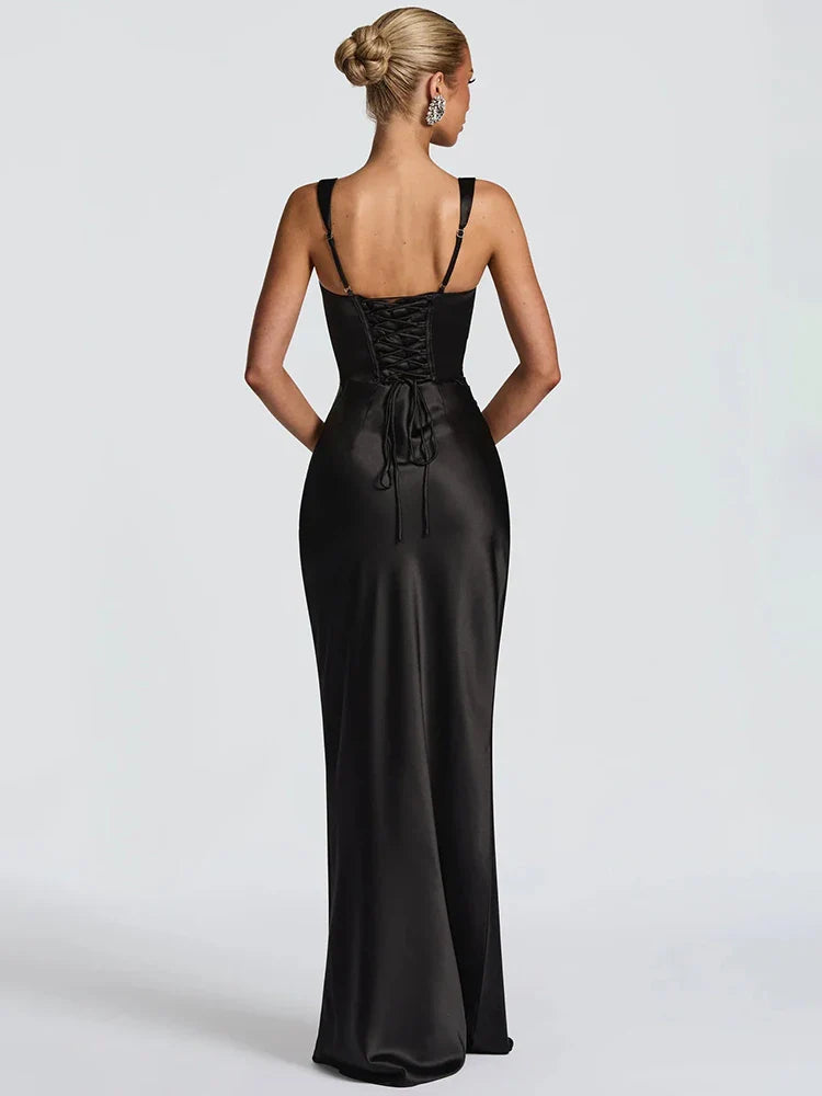 Elegant Satin Backless Maxi Dress