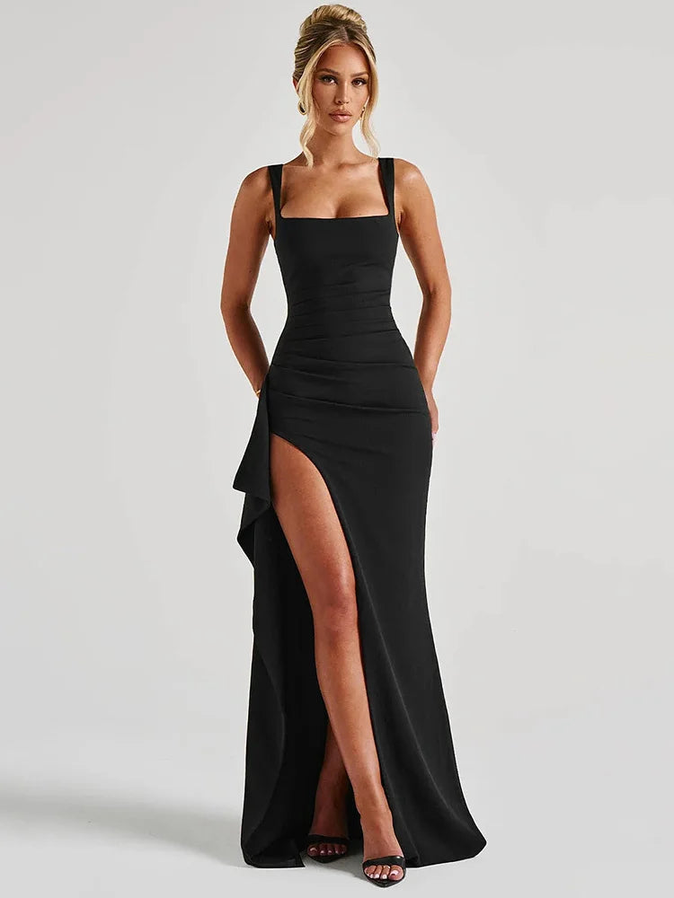 Black Backless Split Maxi Dress
