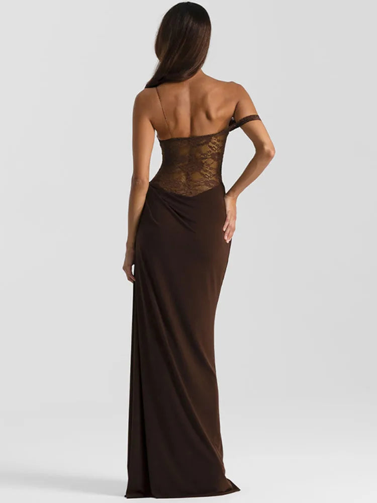 One Shoulder Sheer Backless Maxi Dress