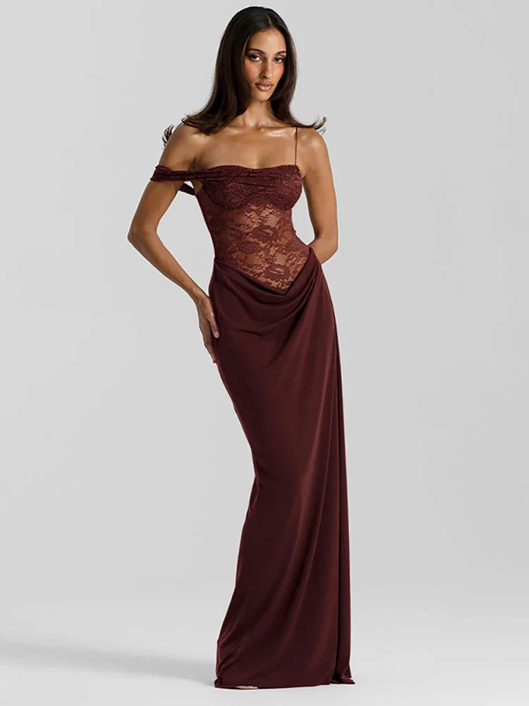 One Shoulder Sheer Backless Maxi Dress